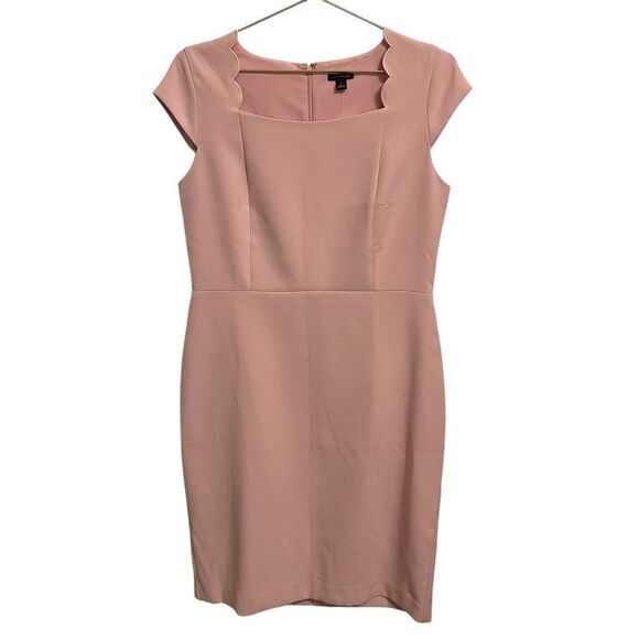 Ann Taylor Cap Sleeve Scalloped Pink Shift Dress Size 8 NWT